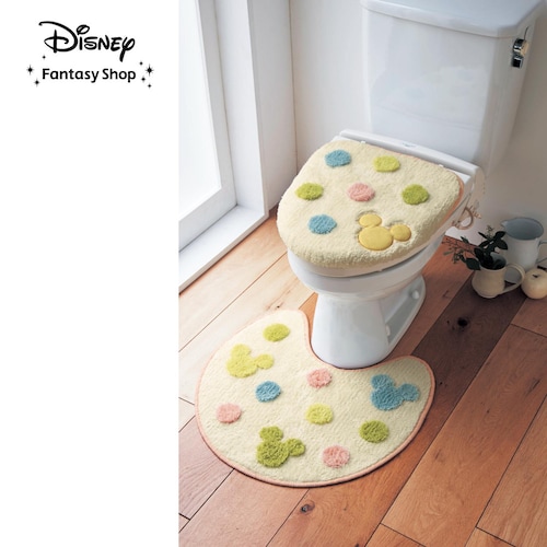 ドット柄のぽこぽこトイレマット・フタカバー（単品・セット）「ミッキーモチーフ」