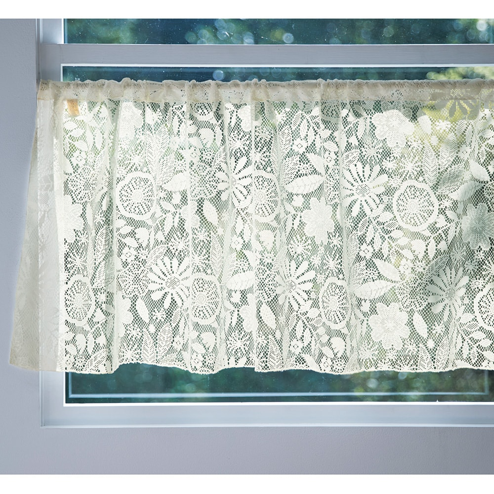 レースの小窓・カフェカーテン／刺繍のようなお花畑（小窓/カフェ