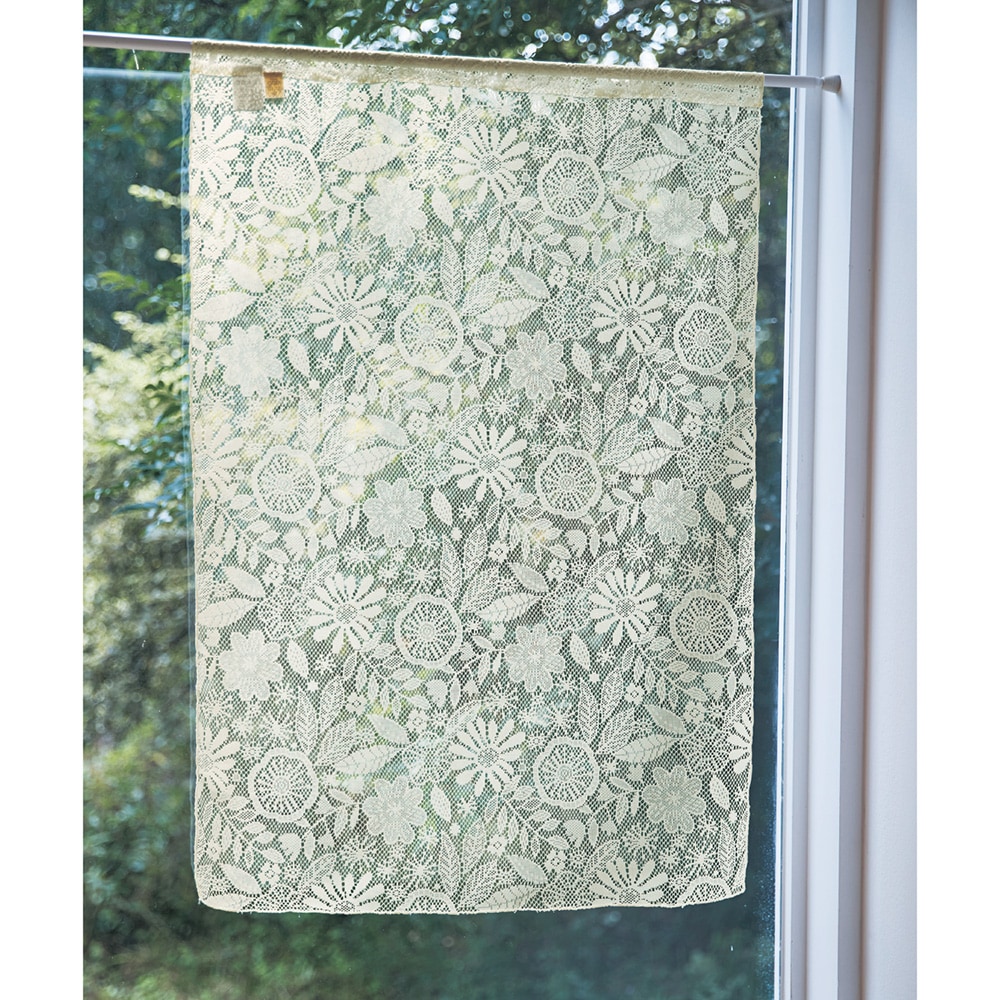 レースの小窓・カフェカーテン／刺繍のようなお花畑（小窓/カフェ