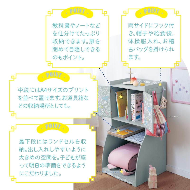 自分で荷物を管理できるように、工夫を凝らしました（現在取り扱いの無いカラーです）