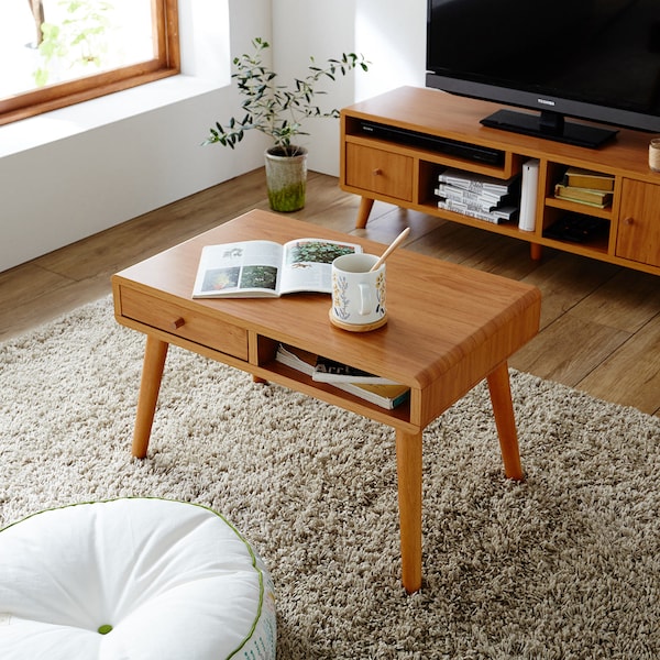 【ベルメゾン】丸みがかわいい北欧調引出し付きリビングローテーブル