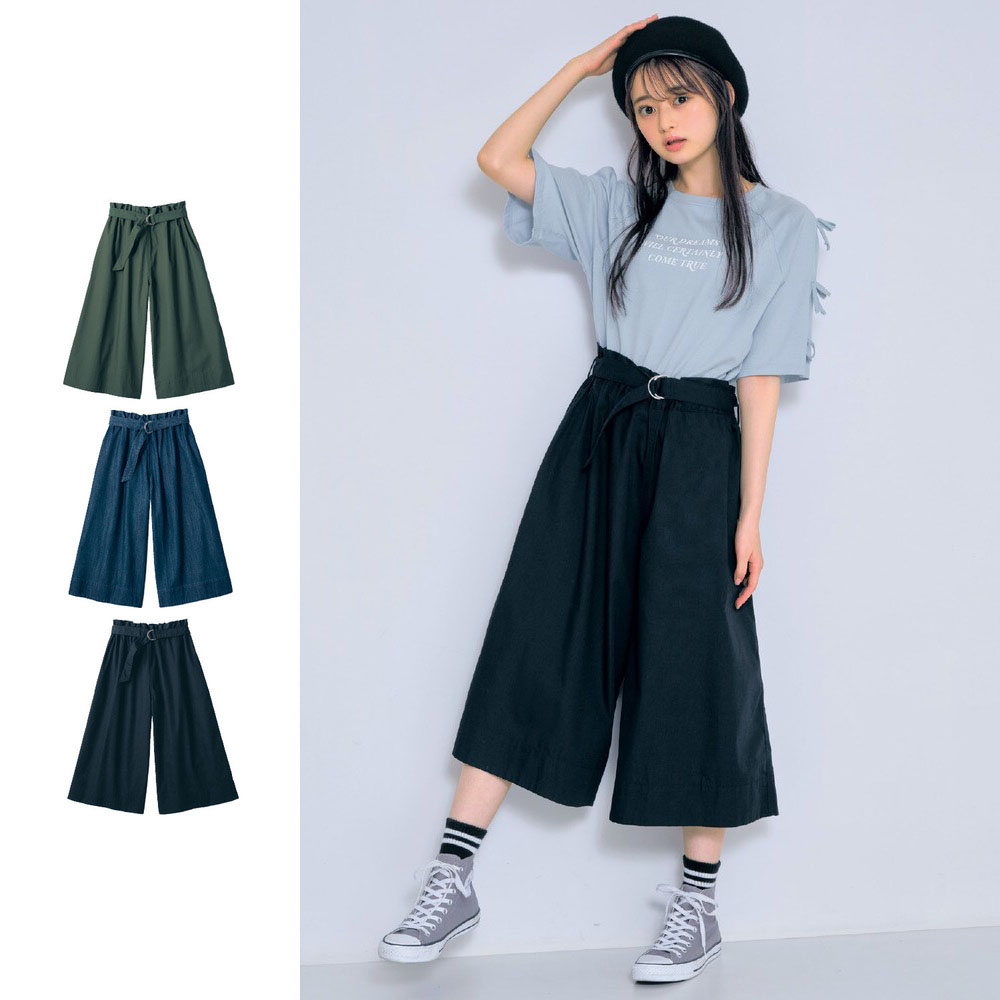【パペル ラピス/Papel lapiz】ベルト付きクロップドワイドパンツ(ウエスト調節可) 【子供服 子供ズボン】