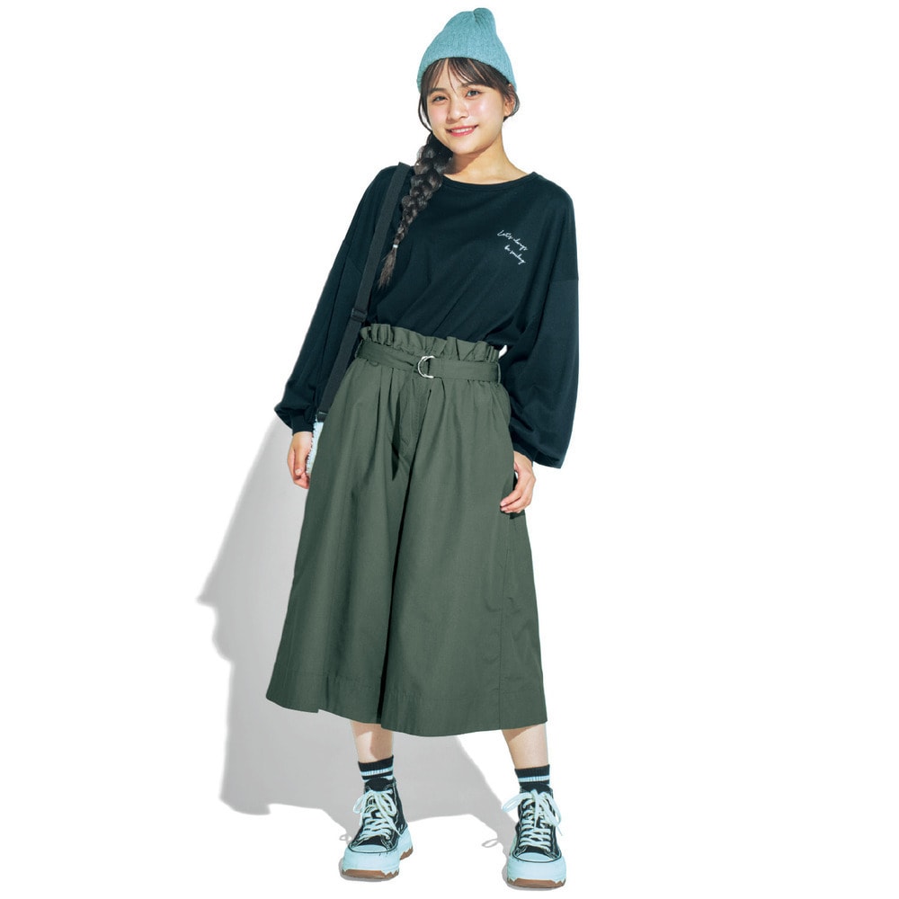 ベルト付きクロップドワイドパンツ(ウエスト調節可)【子供服】【女の子