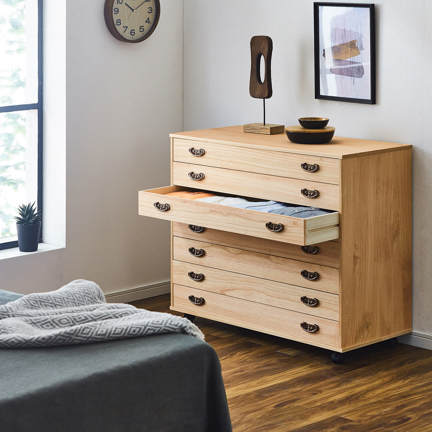 【ベルメゾン】経年変化が楽しめるたとう紙も入る柿渋染めの桐チェスト[日本製]