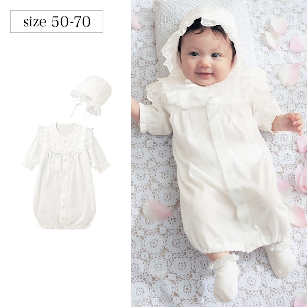 【ベルメゾン】フード付きオーガンジーレース使いドレスオール 【ベビー服 新生児】