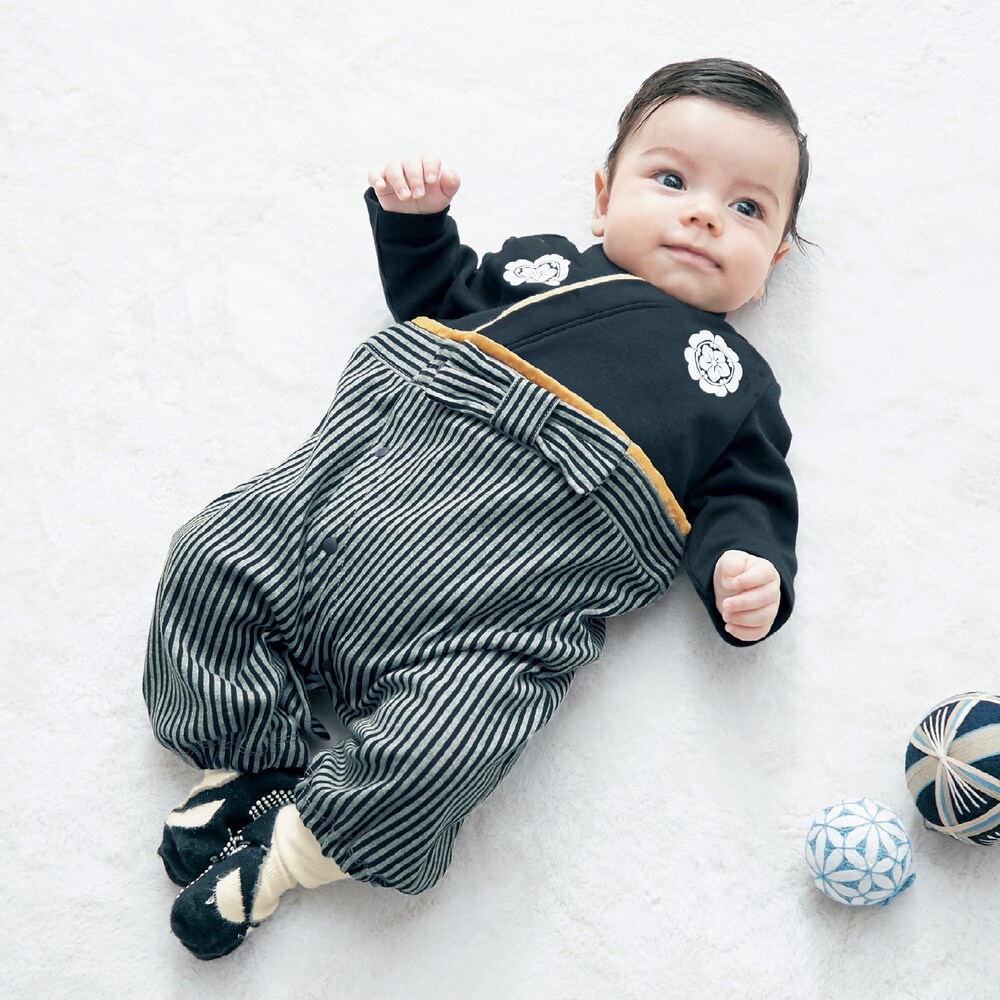 【ベルメゾン】紋付袴風ツーウェイオール 【ベビー服 新生児 長袖】