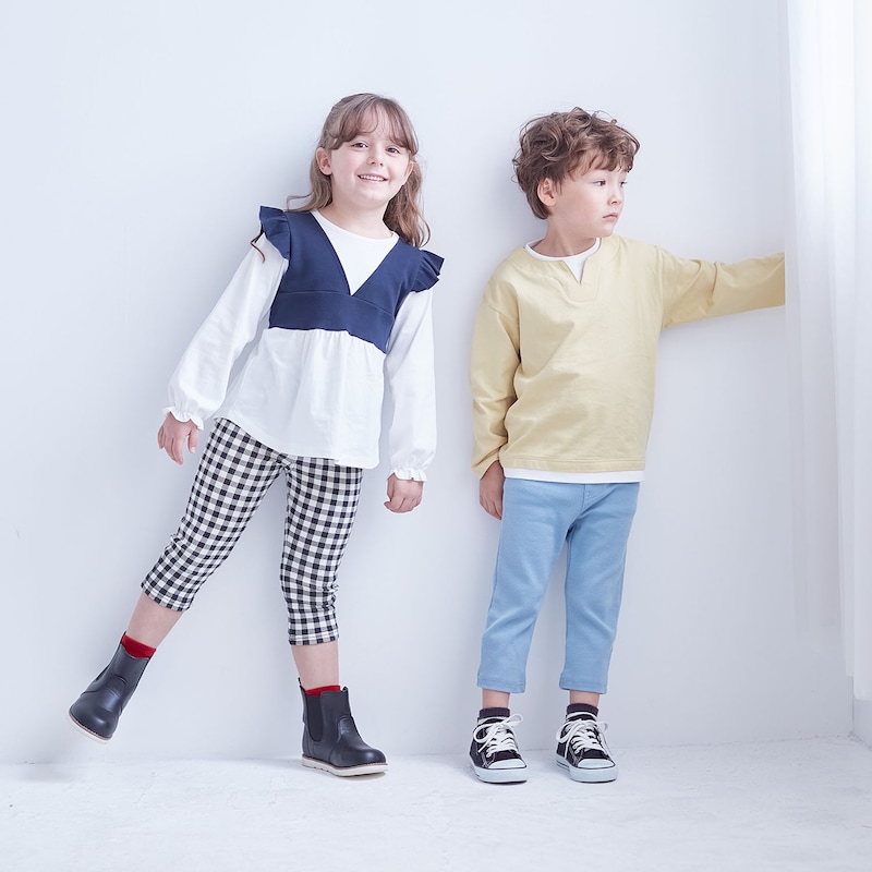 左）ギンガムチェック／110cm・110、右）ブルー／108cm・110