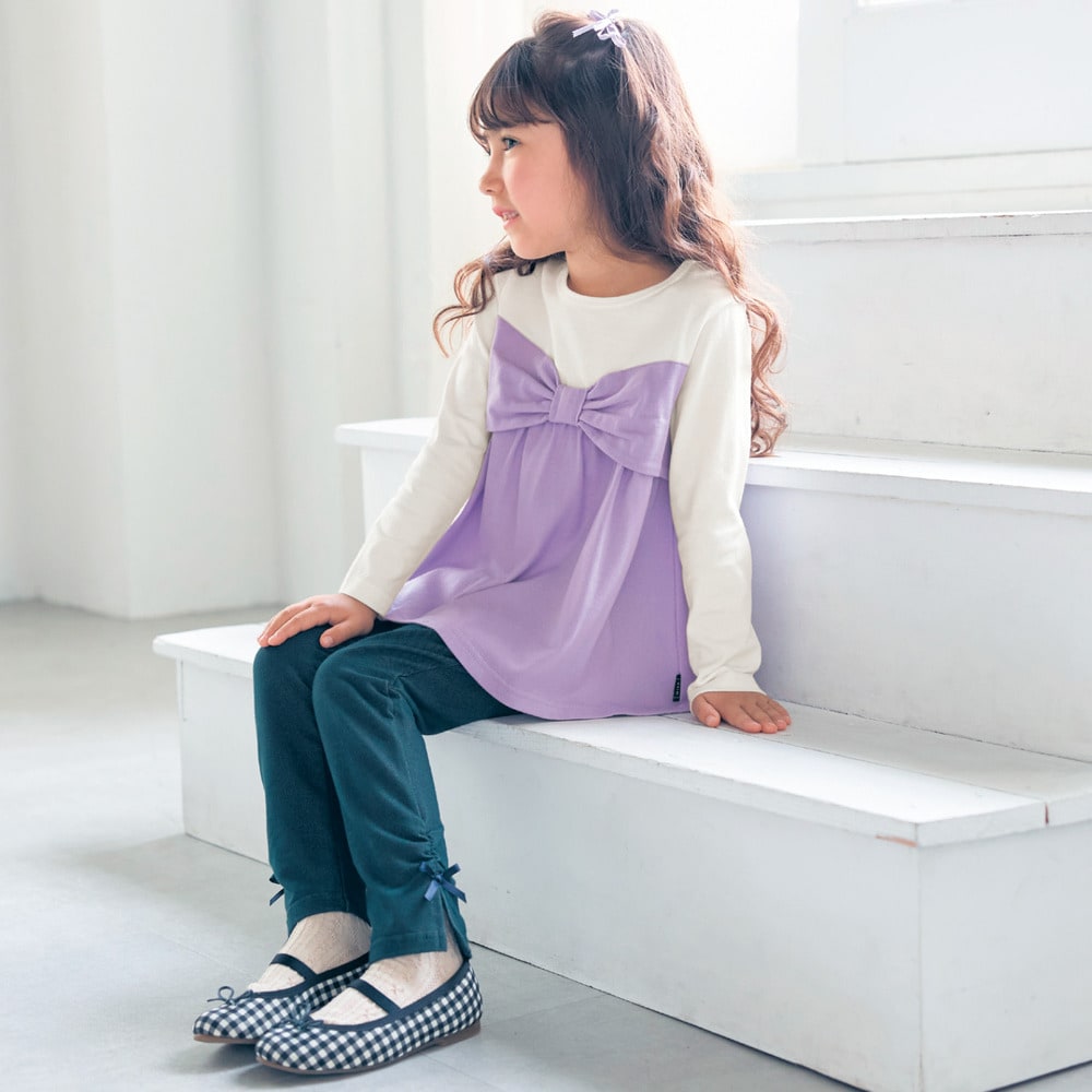 デニムニット裾リボンロングパンツ【子供服】【女の子】の通販