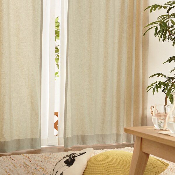 【ベルメゾン】【オーダー】 天然素材の生地感を味わうヒダなしフラット仕様のオーダーカーテン