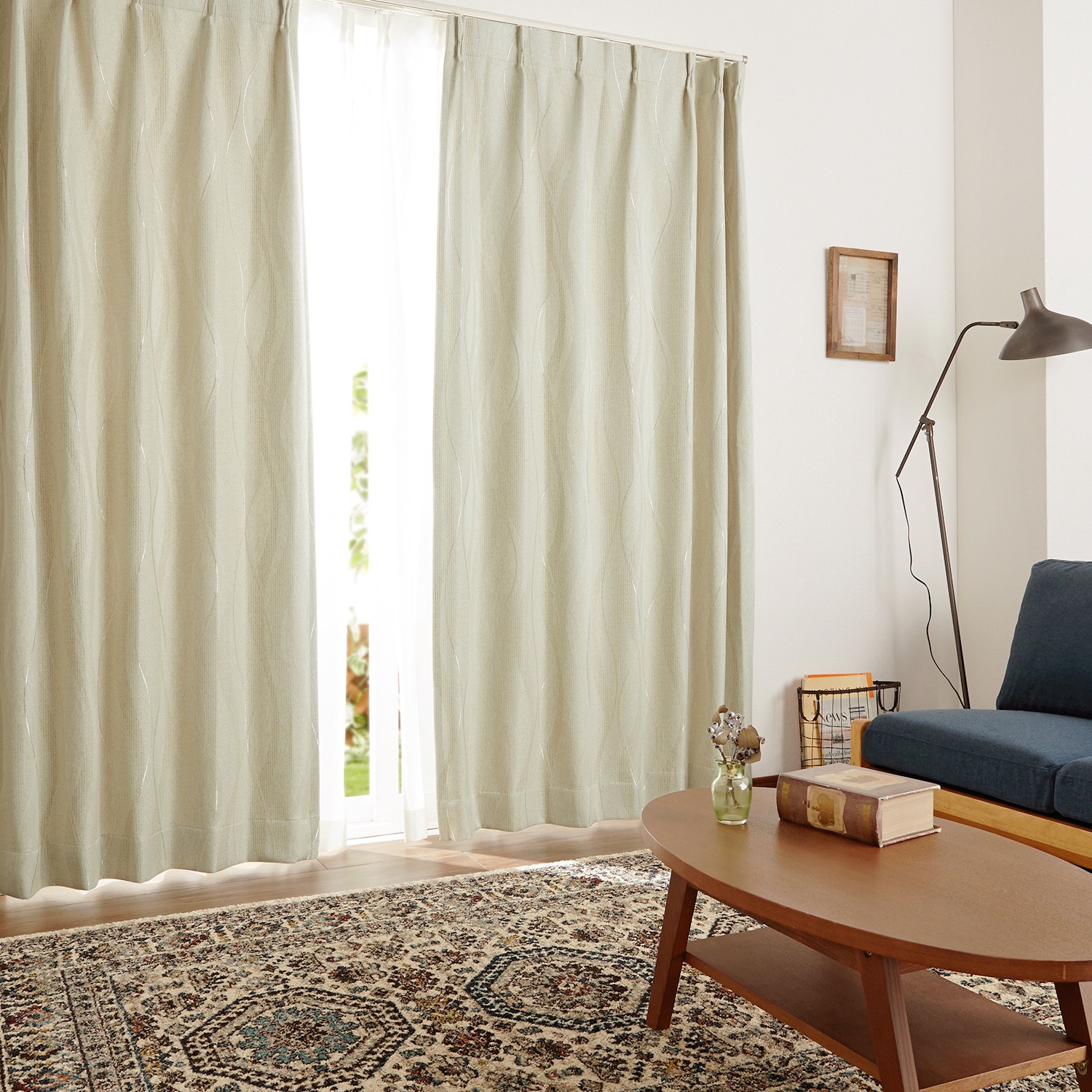 【ベルメゾン】【99サイズ】 モダンウェーブ柄のカーテン「サンドウェーブ」