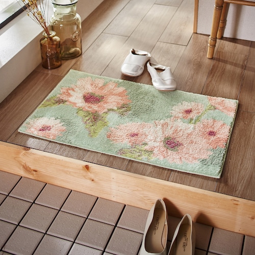 洗える花柄の玄関マット