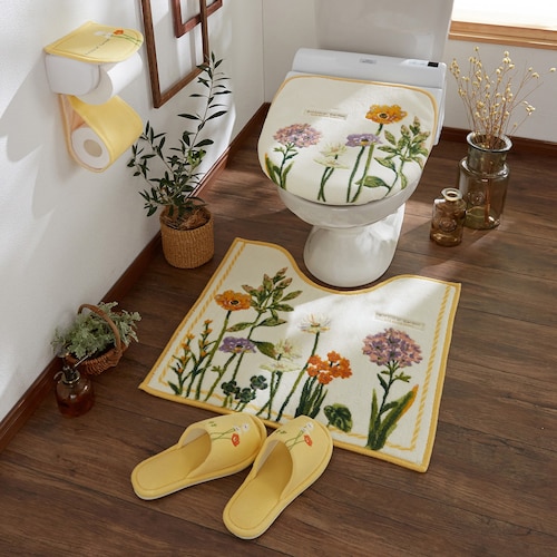ボタニカルフラワーデザインのトイレマット・フタカバー(単品・セット)