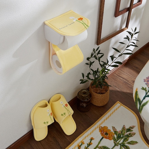 ボタニカルフラワーデザインのトイレットペーパーホルダーカバー・スリッパ（単品）