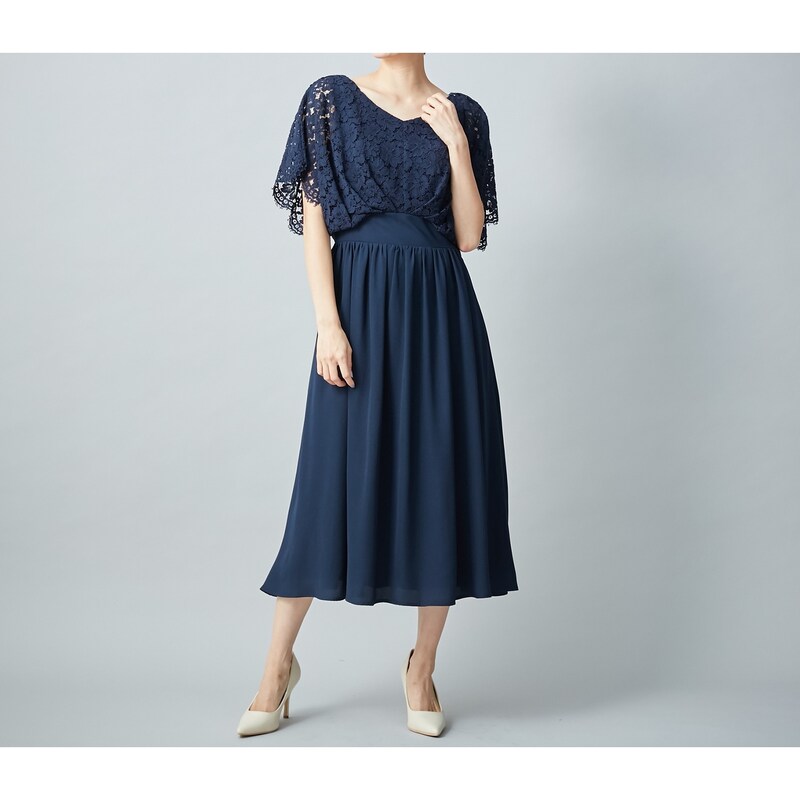 細見え ミモレ丈レースドッキングワンピース 通販のベルメゾンネット