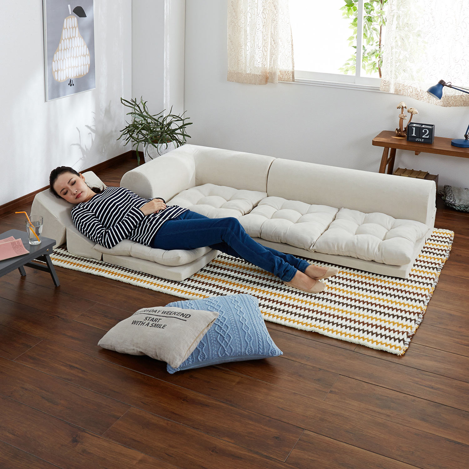 【ベルメゾン】4スタイルにレイアウト自在!ふわふわクッション付コーナーローソファー