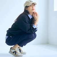 モデル身長170cm／M・股下66cm※写真は撮影用のため股下+6cmになります。ネイビー着用