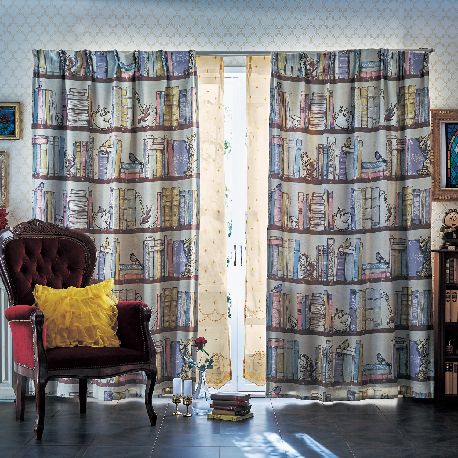 本棚デザインの裏地付き遮光カーテン 美女と野獣 2枚組 ディズニー Disney 通販のベルメゾンネット 本棚デザインの裏地付き遮光カーテン 美女と野獣 2枚組 ディズニー Disney 通販のベルメゾンネット