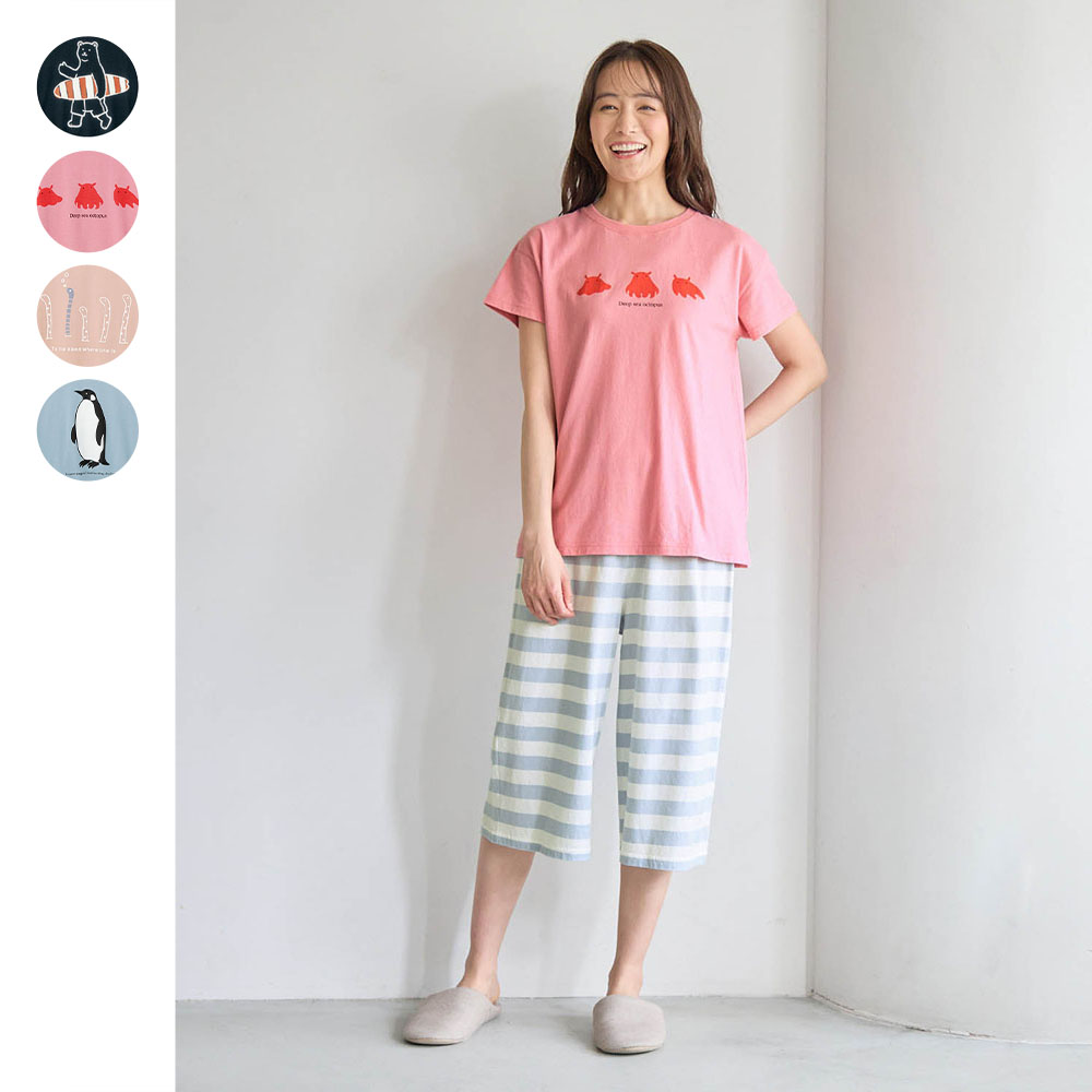 【ジータ/GITA】家族でリンク薄くて涼しいレディース半袖綿素材パジャマ 【猛暑対策】