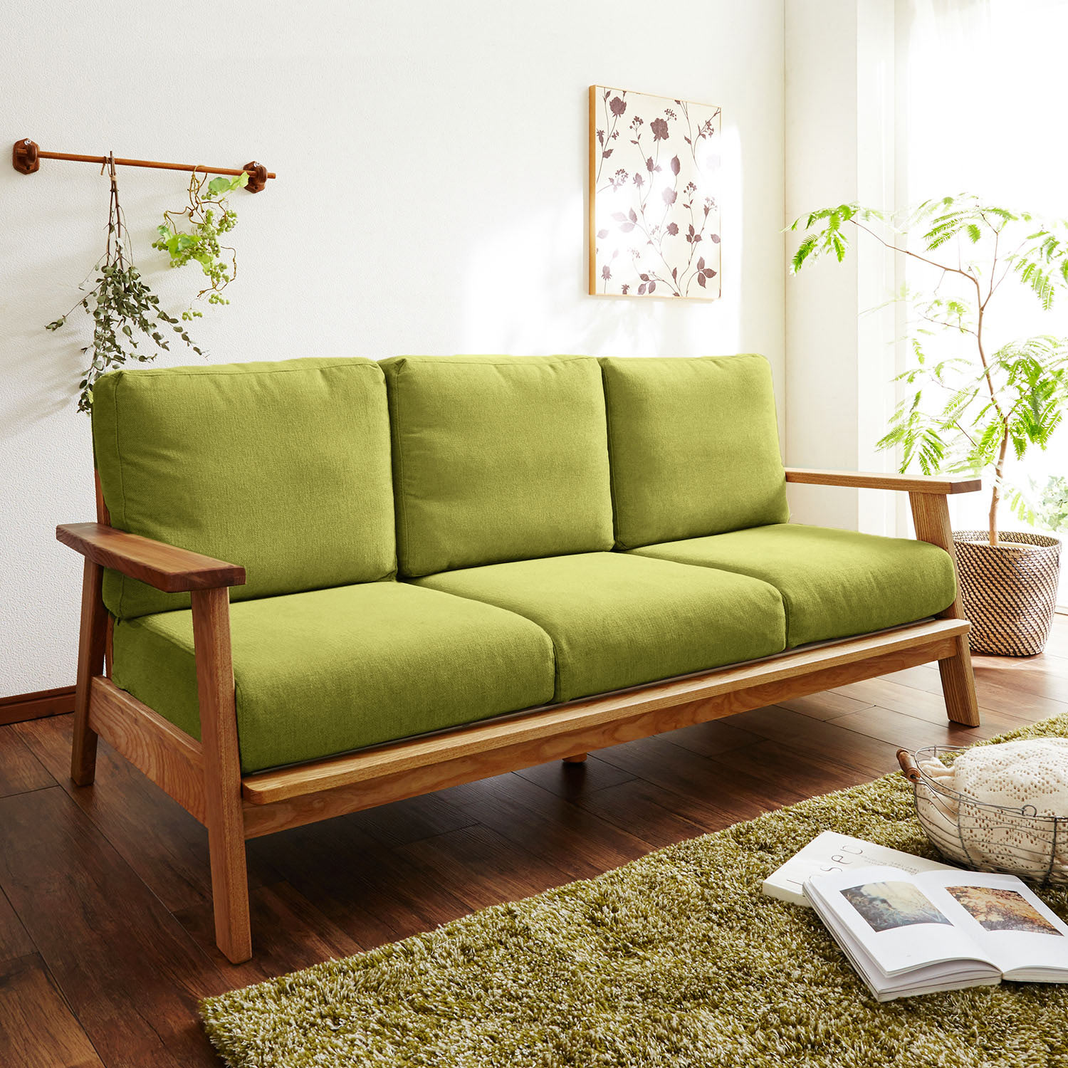 【ベルメゾン】5色から選べる!オイル仕上げの木肘ソファー