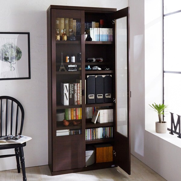 【ベルメゾン】ダブル棚板のガラス扉の頑丈本棚[日本製]