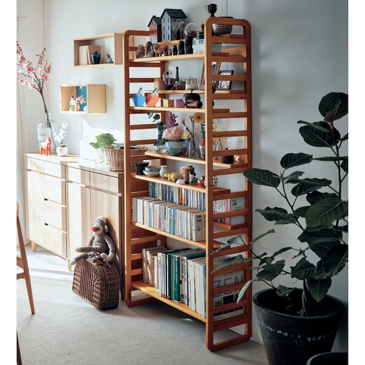 ビーチ材のディスプレイしやすいダブル棚板ラック ＜幅80cm＞