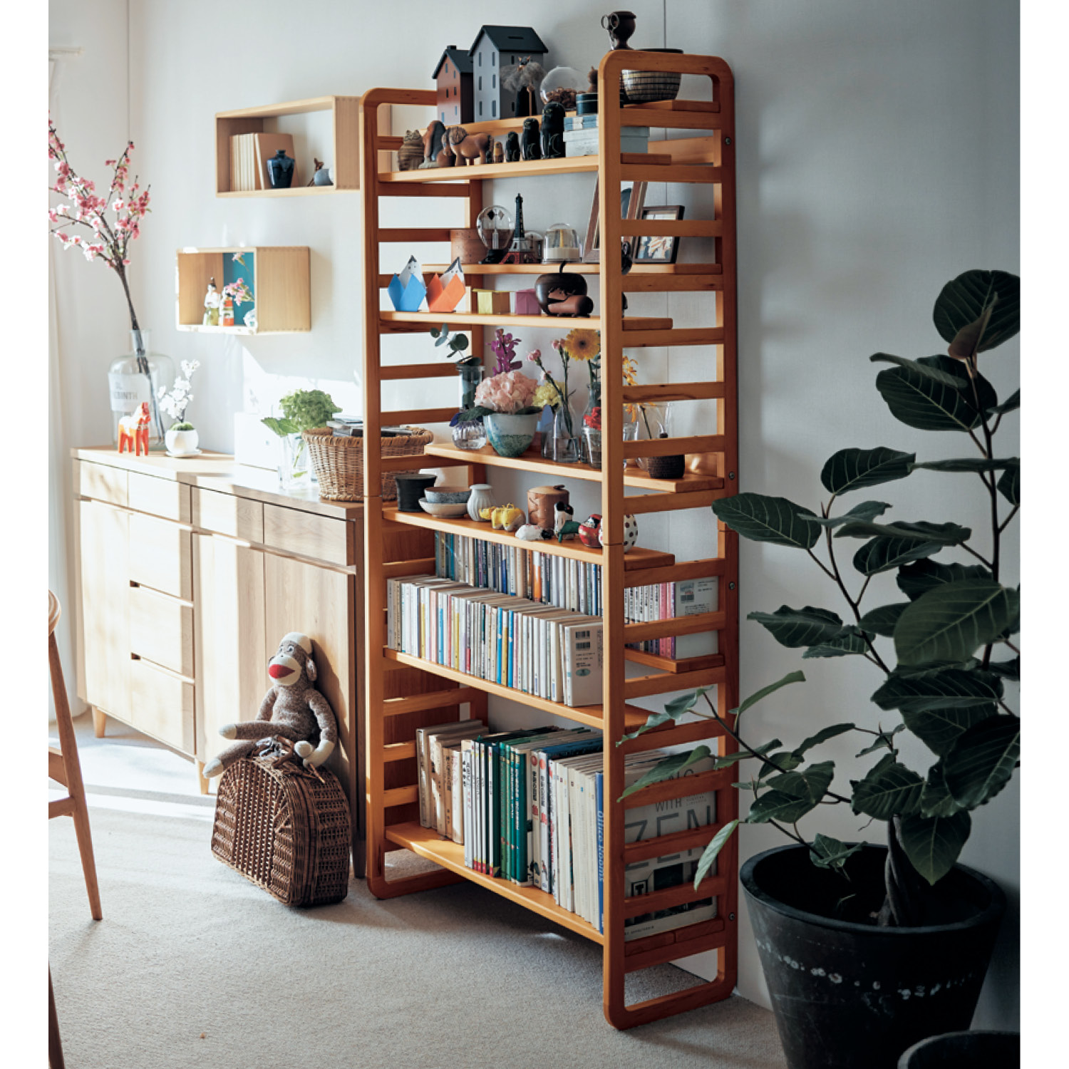 ビーチ材のディスプレイしやすいダブル棚板ラック <幅80cm> ビーチ材のディスプレイしやすいダブル棚板ラック <幅80cm>