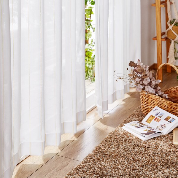 【ベルメゾン】【99サイズ】 シンプルなラインカラーのUVカット・遮熱・ミラーレースカーテン[日本製]