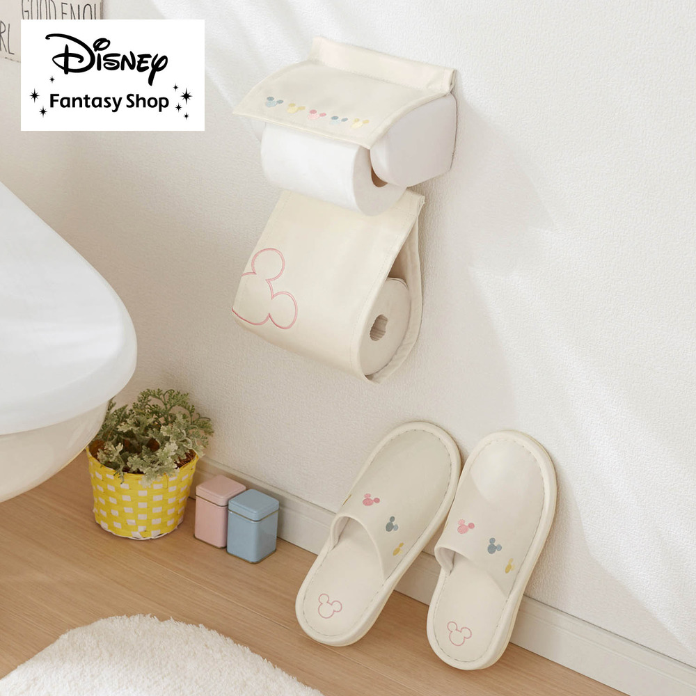 【ディズニー/Disney】拭けるトイレットペーパーホルダーカバー & スリッパセット「ミッキーモチーフ」 【ディズニー/Disney】拭けるトイレットペーパーホルダーカバー & スリッパセット「ミッキーモチーフ」