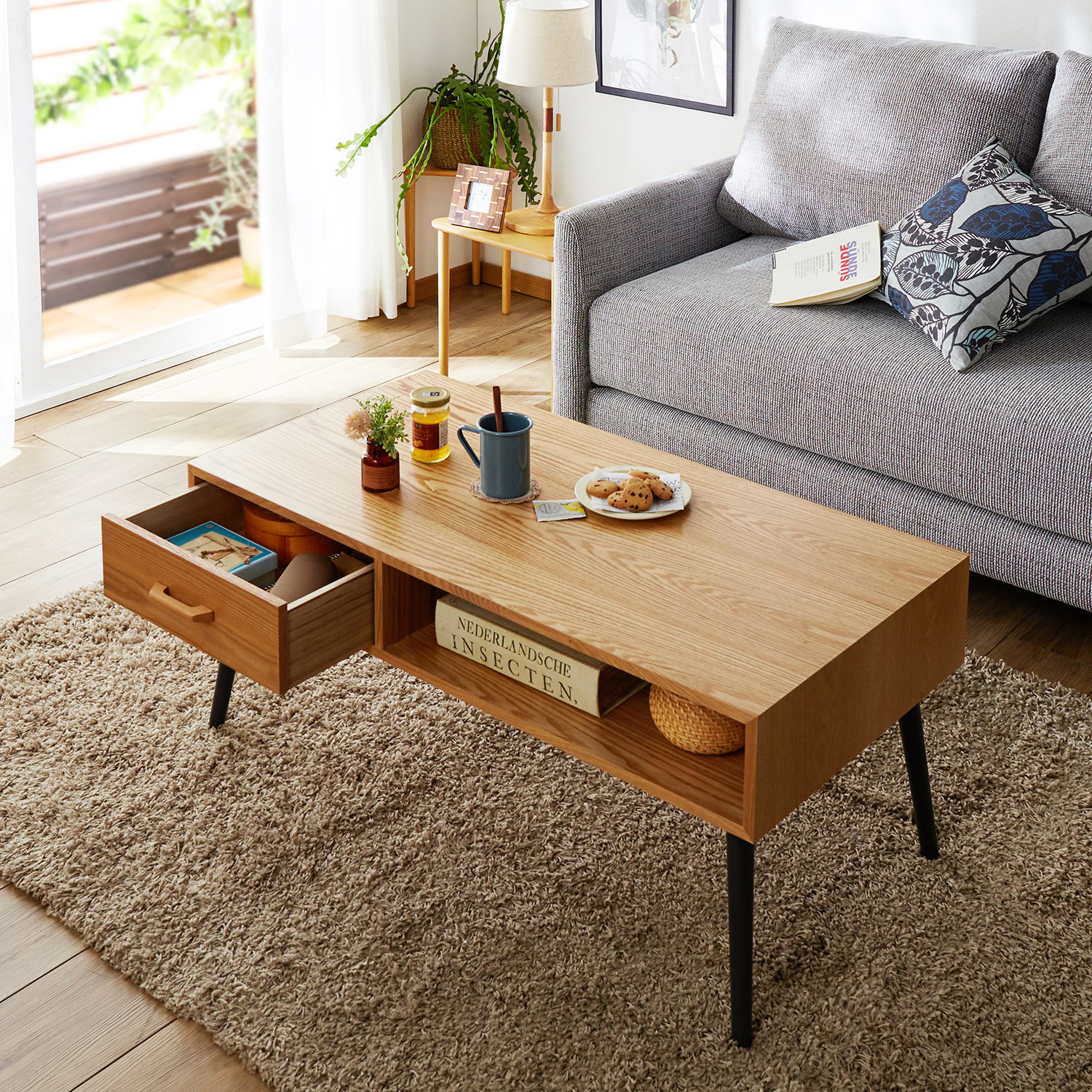 【ベルメゾン】片側引出し付きリビングローテーブル