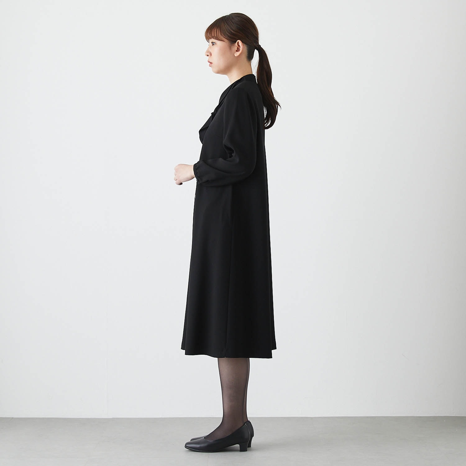 ブラックフォーマル重ね着風前開きワンピース【喪服・礼服】【Ｍ～４Ｌ】(ソリテール/SORITEAL)｜通販のベルメゾンネット