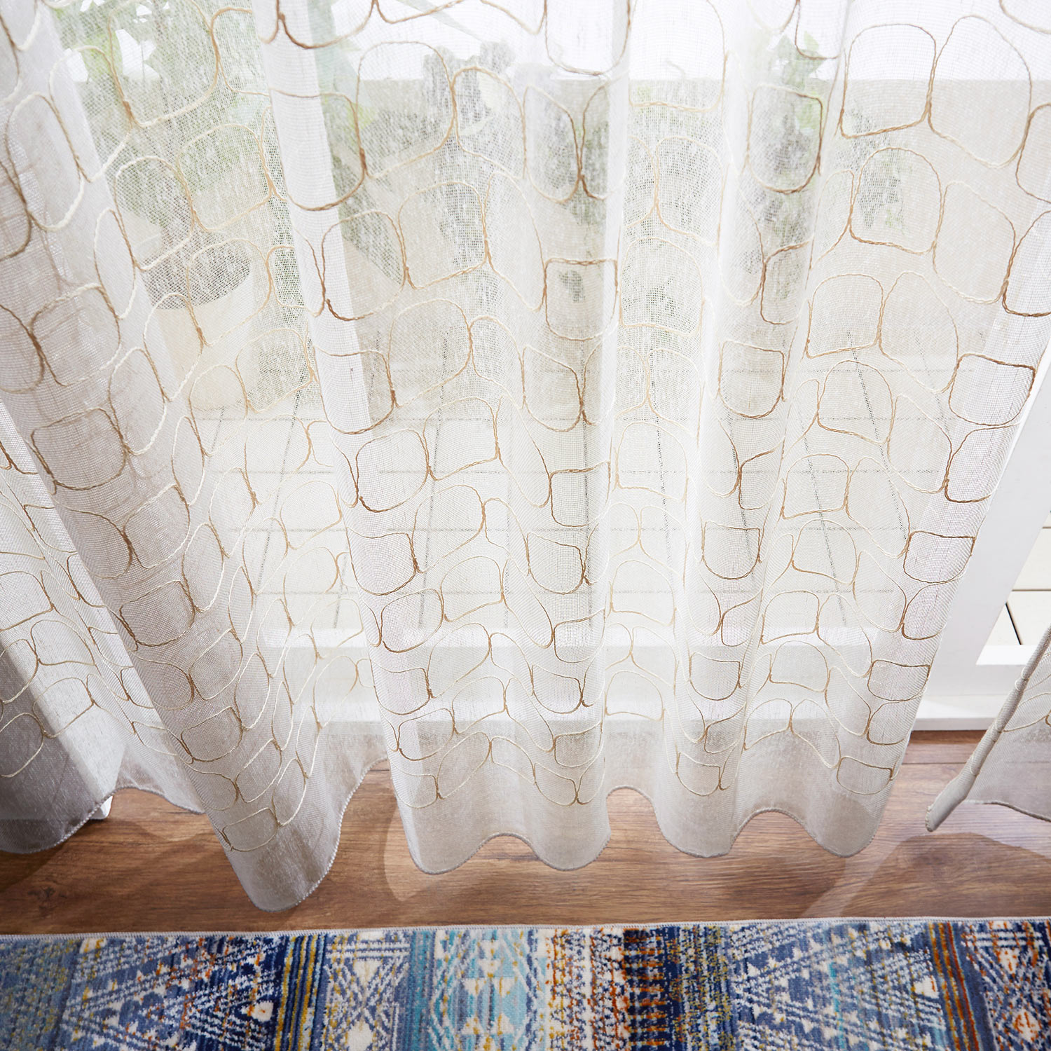 【ベルメゾン】【99サイズ】 ランダムな四角モチーフのトルコ刺繍のレースカーテン