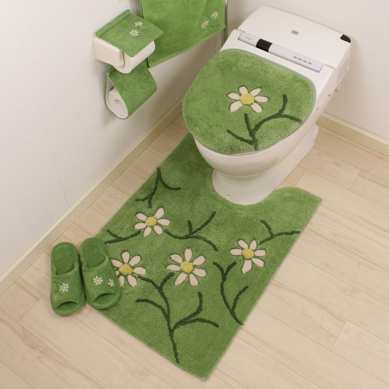 トイレマットセット 洗える ロング 裾ロング トイレマット フタカバー セット おしゃれ 安い シンプル ふわふわ 新生活 温水洗浄 ベージュ ブロック柄 クーポン対象外