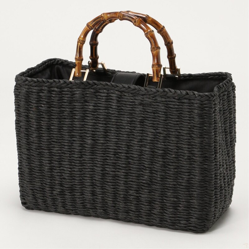 バンブーハンドルスクエア型カゴバッグ（かごバッグ）｜(デザイン  