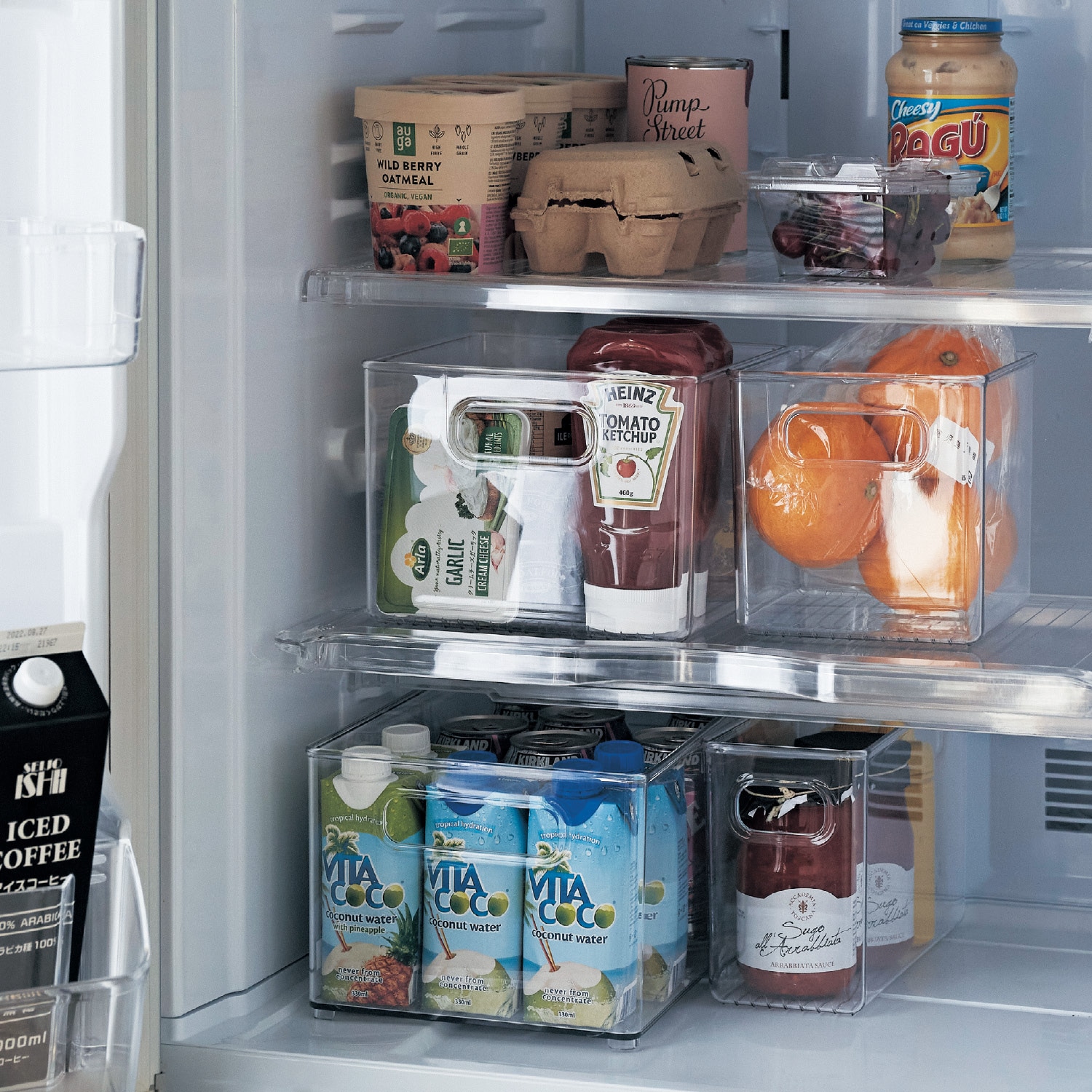 取っ手付き中身が見えやすい冷蔵庫用整理ケース（食器棚/冷蔵庫