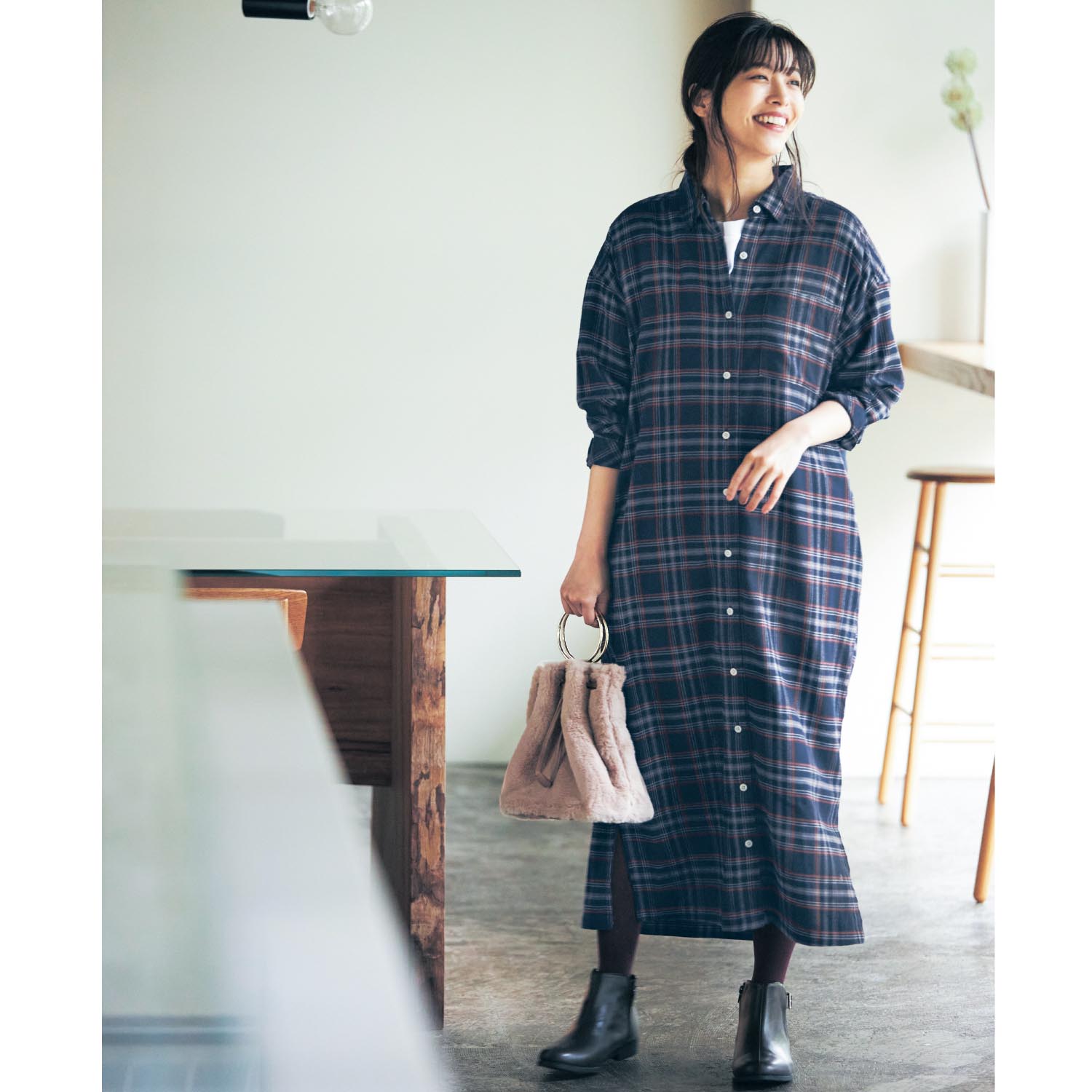 授乳しやすい 産後サイズビエラ起毛チェックシャツワンピース 通販のベルメゾンネット 授乳しやすい 産後サイズビエラ起毛チェックシャツワンピース 通販のベルメゾンネット