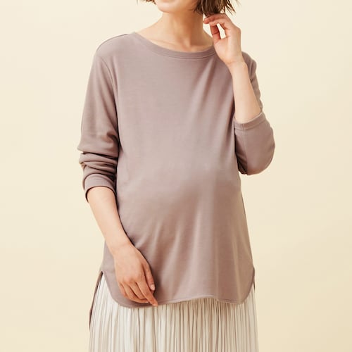 お腹もカバーできるマタニティサイズロング丈長袖Ｔシャツ 【産前・産後】