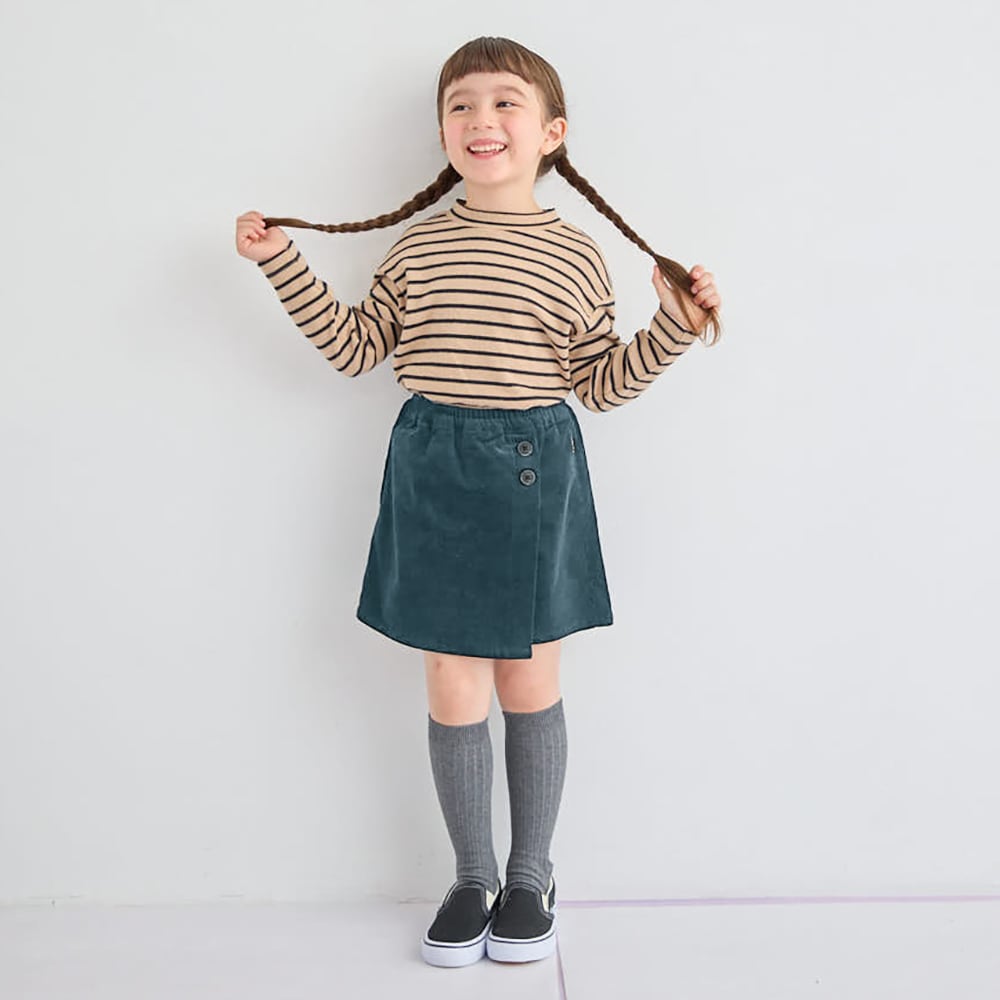 ストレッチコーデュロイラップキュロット（子供服 スカート/スカッツ