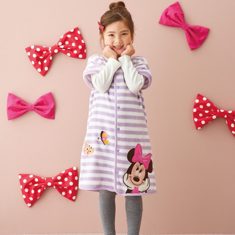 ミニーマウス（パープルボーダー）／モデル身長112cm・サイズ100～110