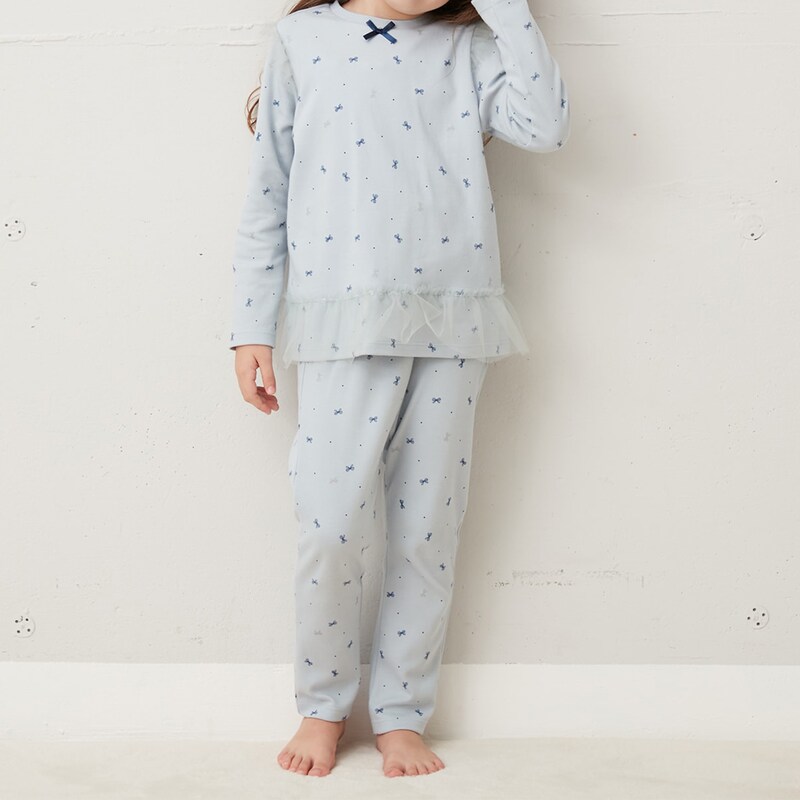 チュール使いリボン柄やわらかスムースパジャマ【子供パジャマ】【女の子】の通販｜ベルメゾン(ジータ/GITA)｜通販のベルメゾンネット