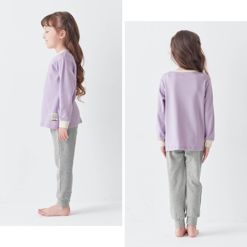 ラベンダー×杢グレー／モデル身長113cm・110サイズ着用