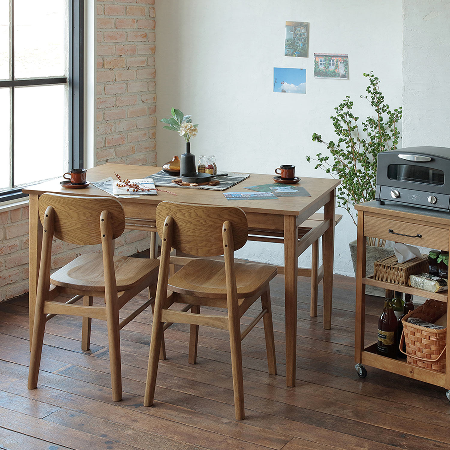 unico YAO ダイニングテーブル セット オーク材の棚付きスッキリ