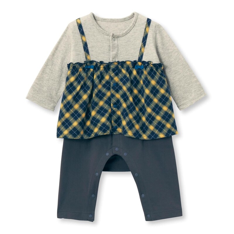 チェック柄ビスチェ前開きカエルロンパース【ベビー服】【女の子】の通販｜ベルメゾン｜通販のベルメゾンネット