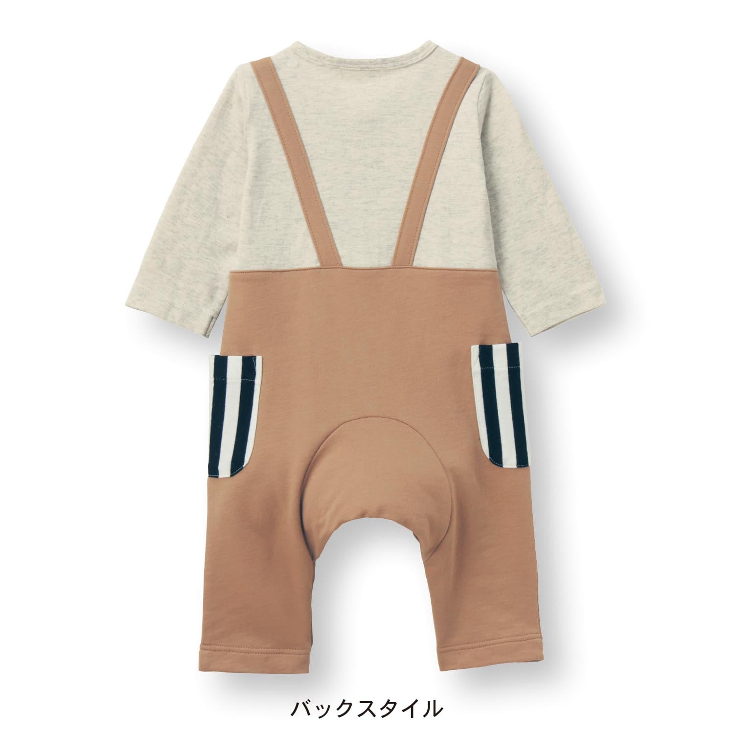 柄ポケット付きサロペット風前開きカエルロンパース【ベビー服