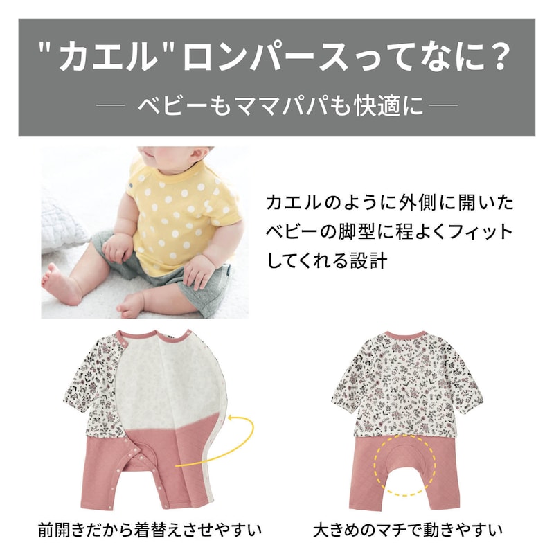 柄ポケット付きサロペット風前開きカエルロンパース【ベビー服】【男の子】の通販｜ベルメゾン｜通販のベルメゾンネット