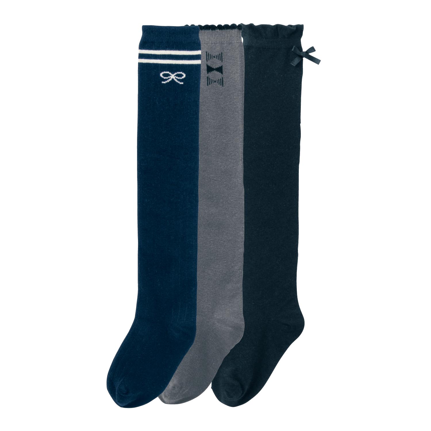 【ジータ/GITA】リボンモチーフ靴下3柄セット(オーバーニー) 【子供靴下】