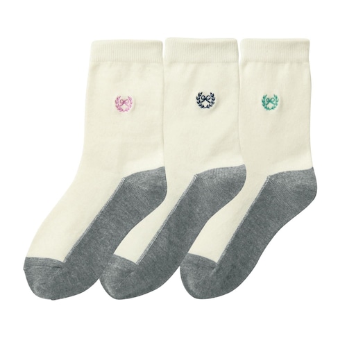 足底濃色刺繍入りスクール靴下３足セット（クルー丈） 【子供靴下】