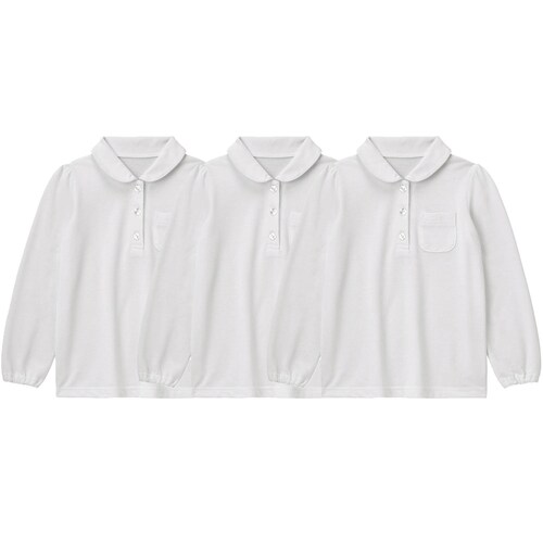 ＜ベルポロ＞長袖ガールズポロシャツ3枚セット【制服白】