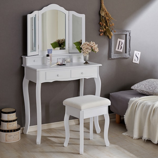 【ベルメゾン】エレガント三面鏡ドレッサー & スツール