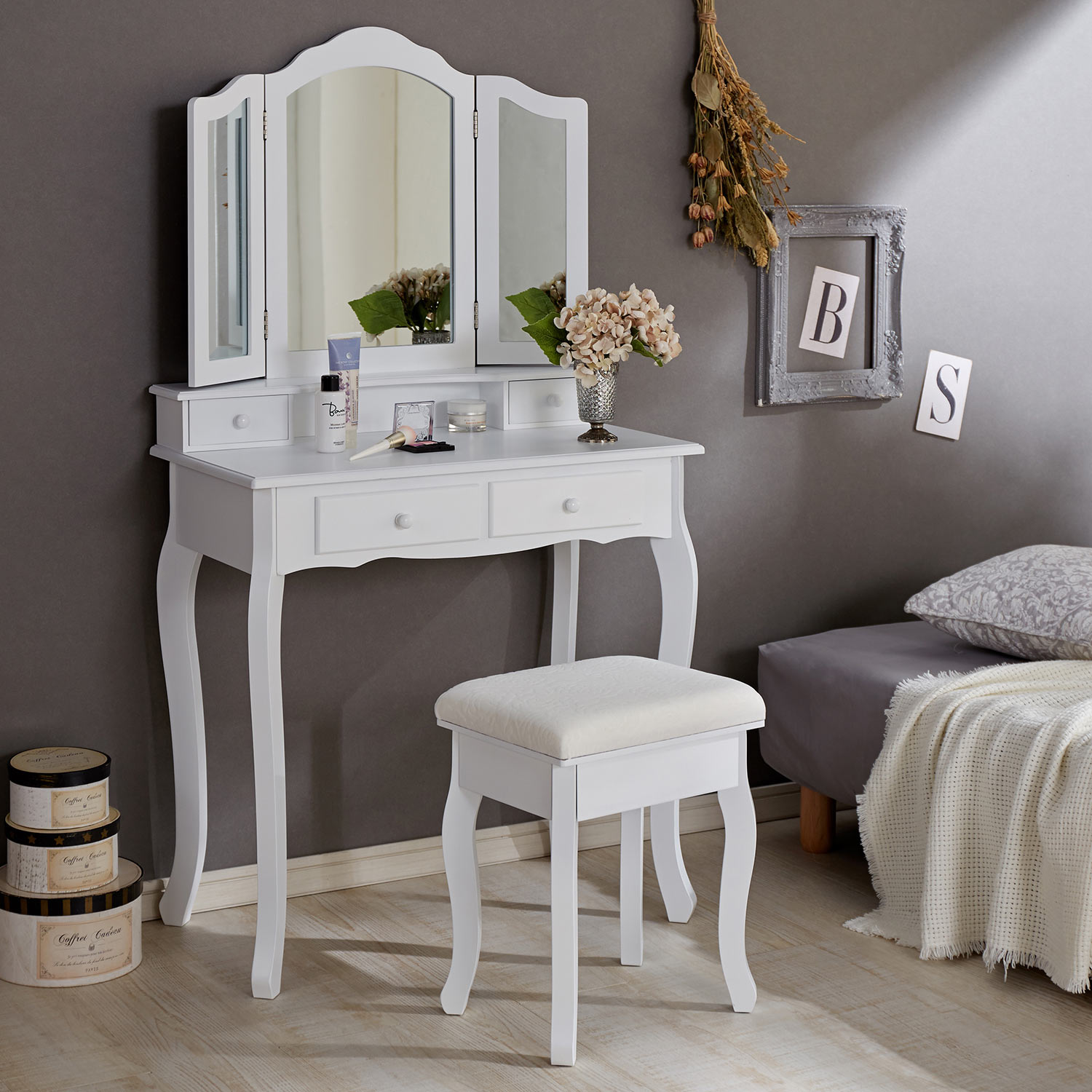 【ベルメゾン】エレガント三面鏡ドレッサー & スツール 【ベルメゾン】エレガント三面鏡ドレッサー & スツール