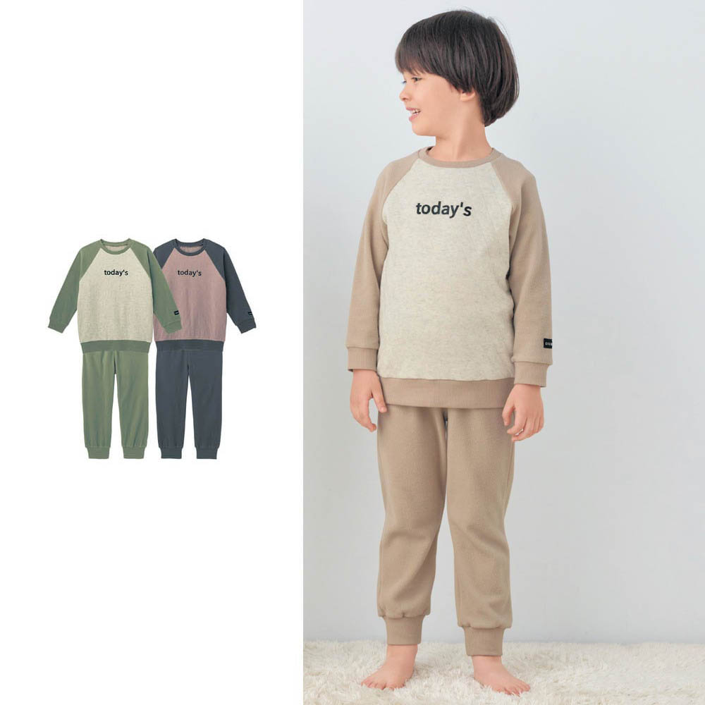 【ジータ/GITA】ラグラン配色あったかフリースパジャマ 【子供パジャマ 長袖】